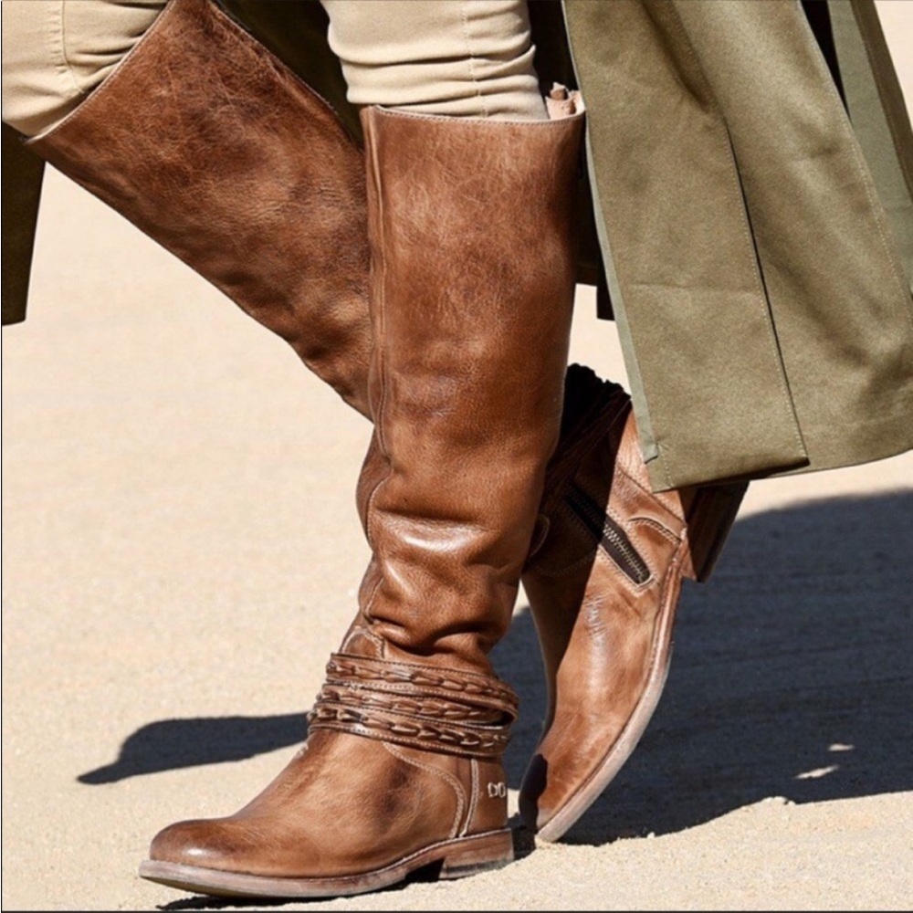Bed|Stu Eva Leather Tall Boot Cobbler Series tan brown distressed
